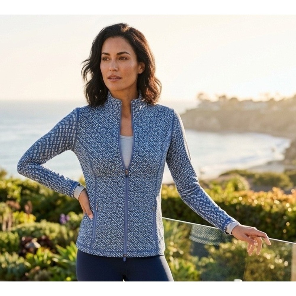 J.McLaughlin Geometric Full Zip Athletic Jacket Women's S Blue Active Pickleball